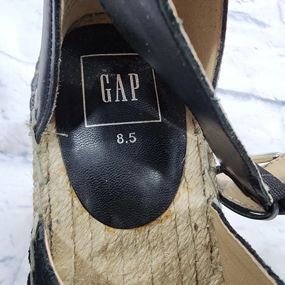 GAP WOMENS SIZE 8.5 Black Suede Espadrille Wedges Shoes Open Toe